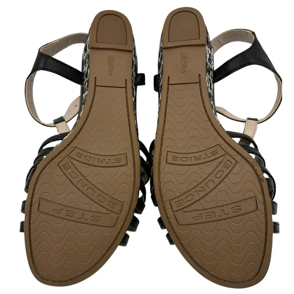 Life Stride Wedge Heel Sandals Ankle Strap Black Feather ‎ 8.5
